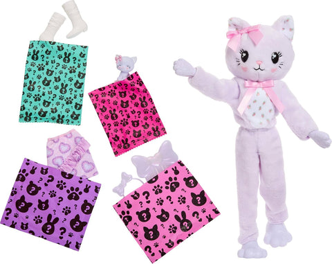 Barbie Cutie Reveal Doll & Accessories, Cuddly Series Kitten With 10 Surprises JJP64