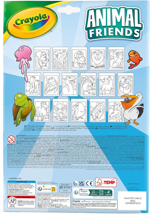 Crayola Animal Friends Coloring book With Numbers and 6 Washable Felt Pens