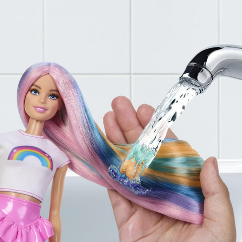 Barbie Rainbow Sparkle Hair Fashion Doll With Extra-Long Hair And 12 Styling Accessories JJP07