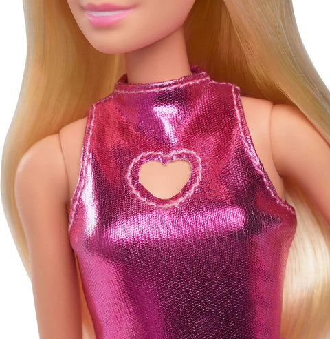 Barbie Fashionistas Doll #230 in Metallic Pink Minidress With Heart Cut-Out, Blond Hair HYT88