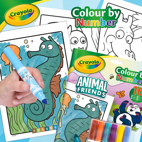 Crayola Animal Friends Coloring book With Numbers and 6 Washable Felt Pens