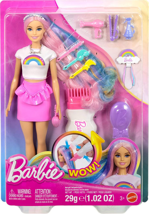 Barbie Rainbow Sparkle Hair Fashion Doll With Extra-Long Hair And 12 Styling Accessories JJP07
