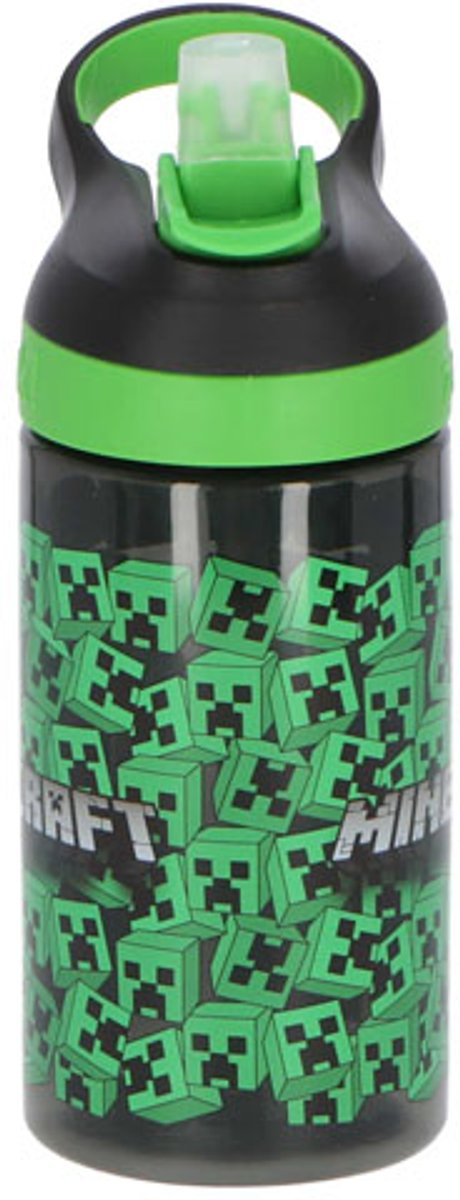 Minecraft Black Mob Heads PP Water Bottle With Straw 450ml