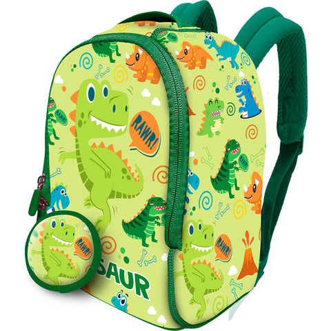 Neoprene Dinosaur 2 Backpack With Purse Green 26cm