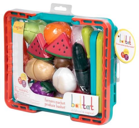 Battat Farmers Market Produce Basket Velcro Play Food