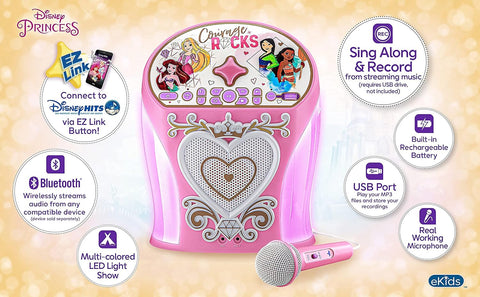 KIDDESIGNS Disney Princess Bluetooth Mp3 Karaoke With Microphone