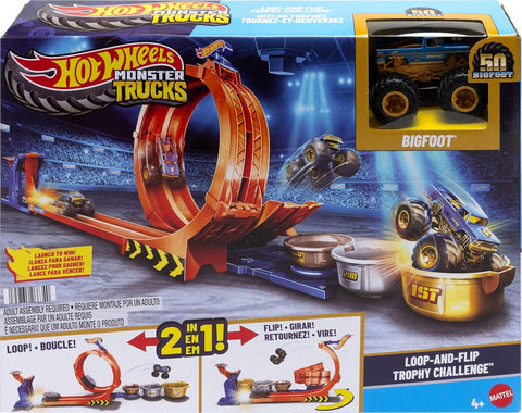 Hot Wheels Monster Trucks Loop-And-Flip Trophy Challenge Playset & Die-Cast Bigfoot Toy Truck