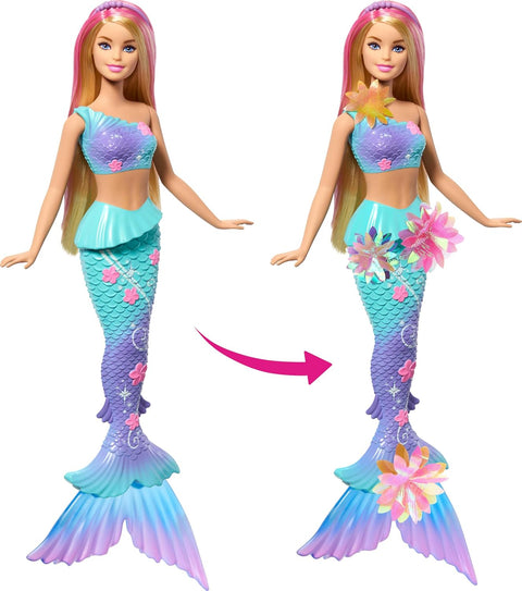 Barbie Flower Magic Mermaid Toy Doll With Surprise Blooming Flowers Feature & Pearl Headband Accessory