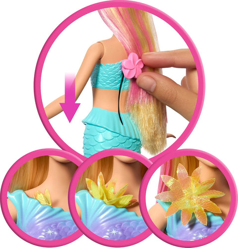 Barbie Flower Magic Mermaid Toy Doll With Surprise Blooming Flowers Feature & Pearl Headband Accessory
