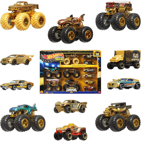 Hot Wheels Monster Trucks Trophy Champions Collection, 5 1:64 Scale Toy Trucks & 6 Die-Cast Cars