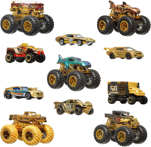 Hot Wheels Monster Trucks Trophy Champions Collection, 5 1:64 Scale Toy Trucks & 6 Die-Cast Cars