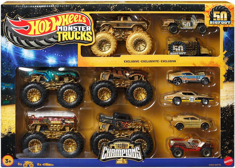 Hot Wheels Monster Trucks Trophy Champions Collection, 5 1:64 Scale Toy Trucks & 6 Die-Cast Cars