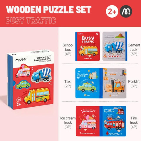 Mideer 4-In-1 Wooden Puzzle Set Busy Traffic