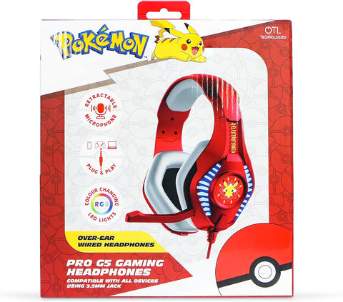 OTL On-Ear Pokemon Pikachu Wired ProG5 Gaming Headphone Changing LED Light Red