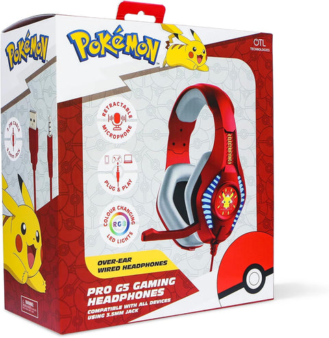 OTL On-Ear Pokemon Pikachu Wired ProG5 Gaming Headphone Changing LED Light Red