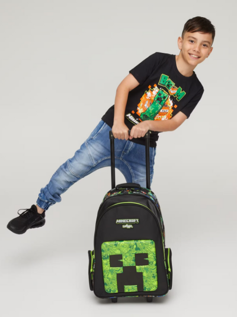 Smiggle Minecraft Trolley Backpack With Light Up Wheels 52cm