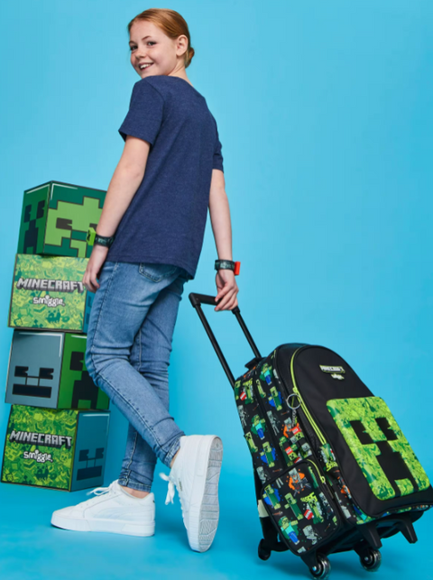 Smiggle Minecraft Trolley Backpack With Light Up Wheels 52cm