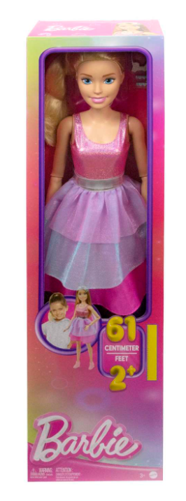 Large Barbie Doll, 28 Inches Tall, Blond Hair and Shimmery Pink Dress