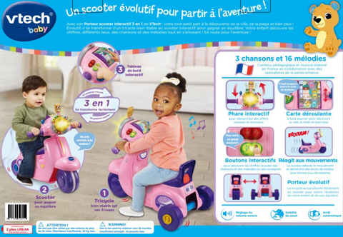 VTech Porteur Scooter Interactif 3 en 1 Rose