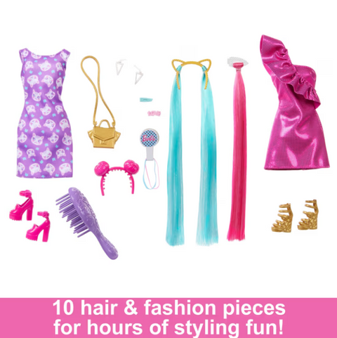 Barbie Fun & Fancy Hair Doll With Extra-Long Colorful Blonde Hair And Styling Accessories