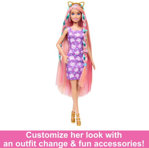 Barbie Fun & Fancy Hair Doll With Extra-Long Colorful Blonde Hair And Styling Accessories