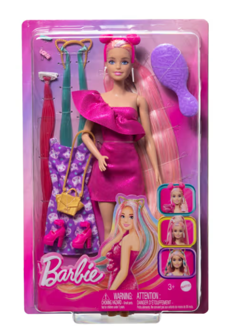 Barbie Fun & Fancy Hair Doll With Extra-Long Colorful Blonde Hair And Styling Accessories