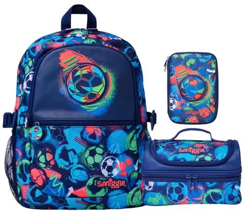 Smiggle Blue Limitless Football Classic Attach Backpack 42cm School Set