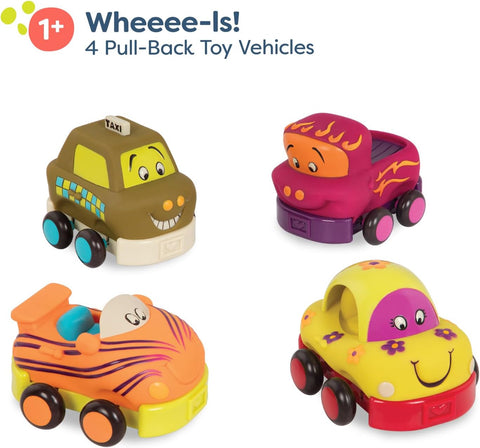 B. 4 Pull-Back Toy Vehicles Wheeee-ls!
