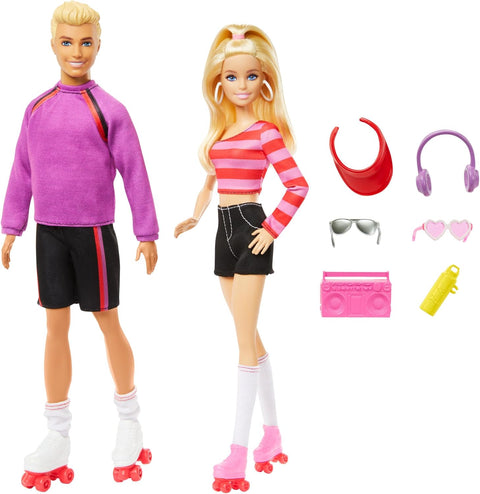 Barbie 65th Anniversary Fashionistas 2 Dolls & 6 Accessories Set, Roller-Skating Theme