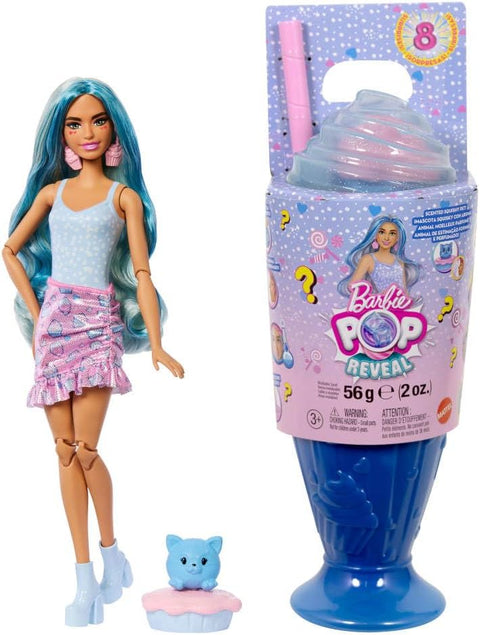 Barbie Pop Reveal Treat Series Doll Cool Cupcake & Accessories Set, 8 Surprises Include Pet