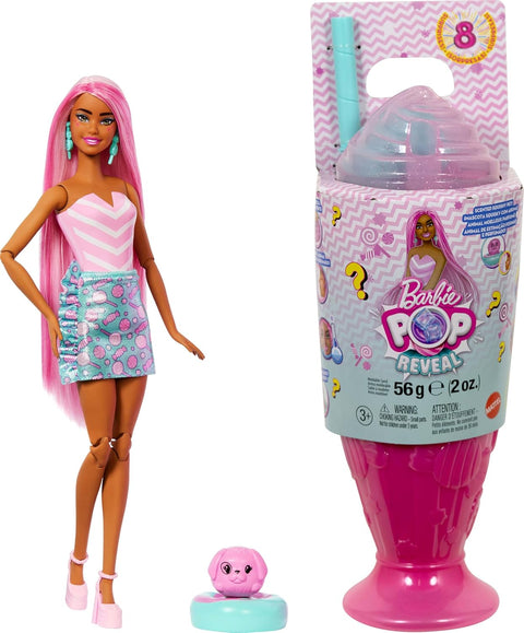 Barbie Pop Reveal Treat Series Doll Sweet Swirl & Accessories Set, 8 Surprises Include Pet