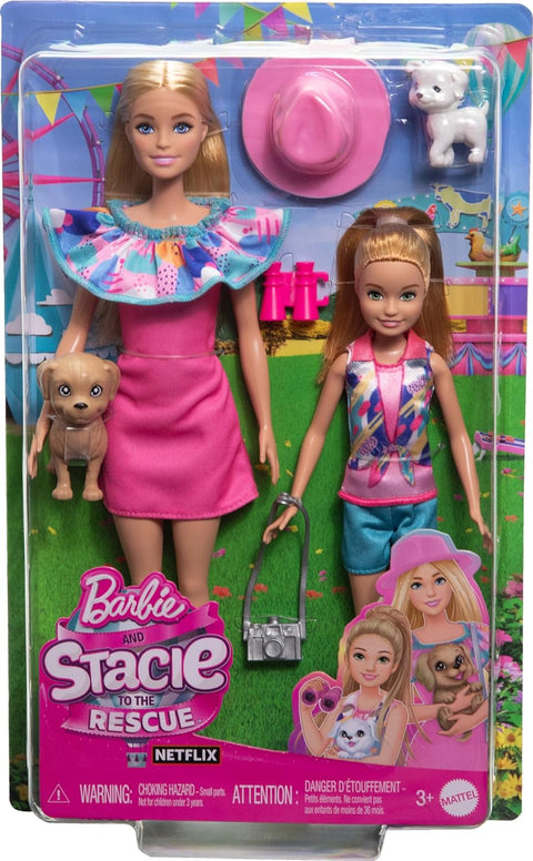 Barbie & Stacie Sister Doll Set With 2 Pet Dogs & Accessories