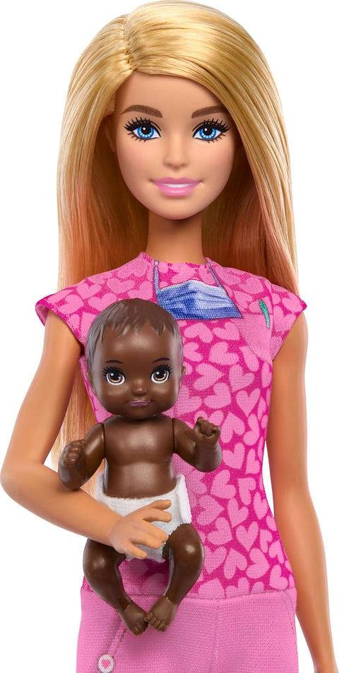 Barbie Baby Doctor Doll With Blonde Fashion Doll, 1 Baby Doll, Furniture & Accessories