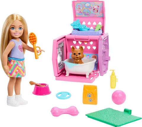 Barbie Chelsea Puppy Carrier Playset, Small Doll And Dog Carrier With Puppy Accessories