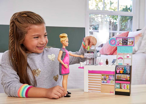 Barbie Coffee Shop Playset with Doll and Play Pieces