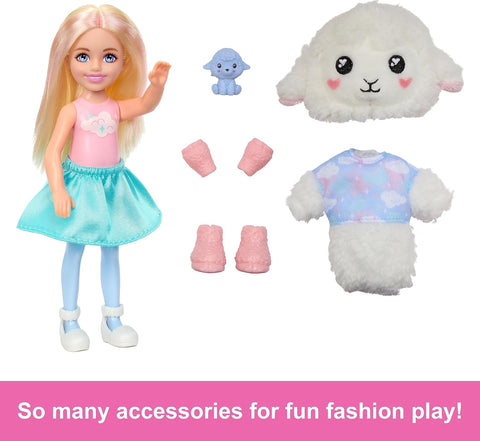 Barbie Cutie Reveal Cozy Cute Tees Series Chelsea Doll & Accessories, Plush Lamb, Blonde