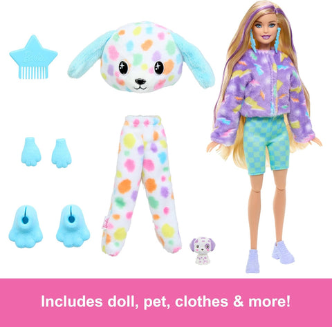 Barbie Cutie Reveal Doll & Accessories with Rainbow Dalmatian Plush Costume & 10 Surprises