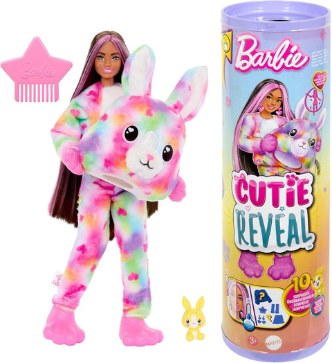 Barbie Cutie Reveal Doll & Accessories with Tie-Dyed Bunny Plush Costume & 10 Surprises
