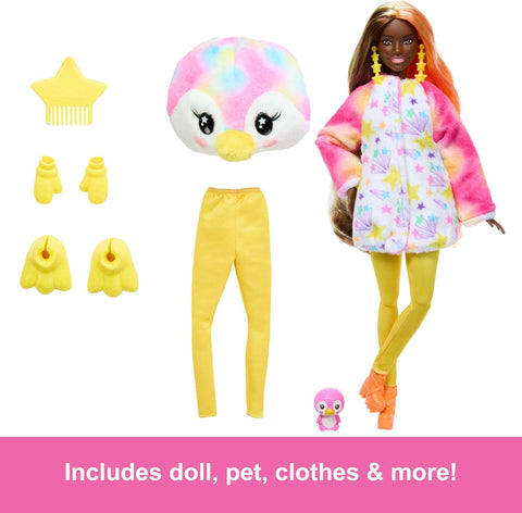 Barbie Cutie Reveal Doll & Accessories with Tie-Dyed Penguin Plush Costume & 10 Surprises