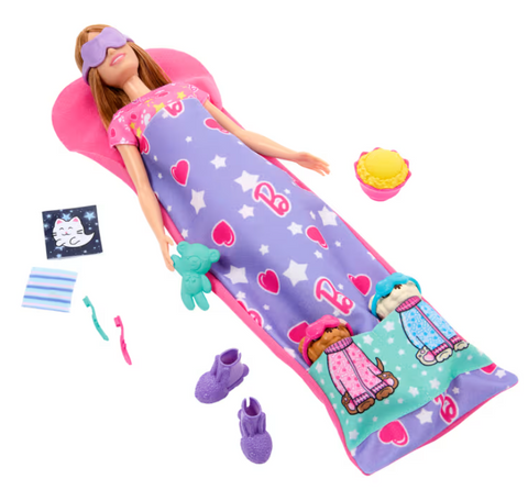 Barbie Doll & Puppy Slumber Party Playset With 2 Toy Dog Figures & 10+ Accessories