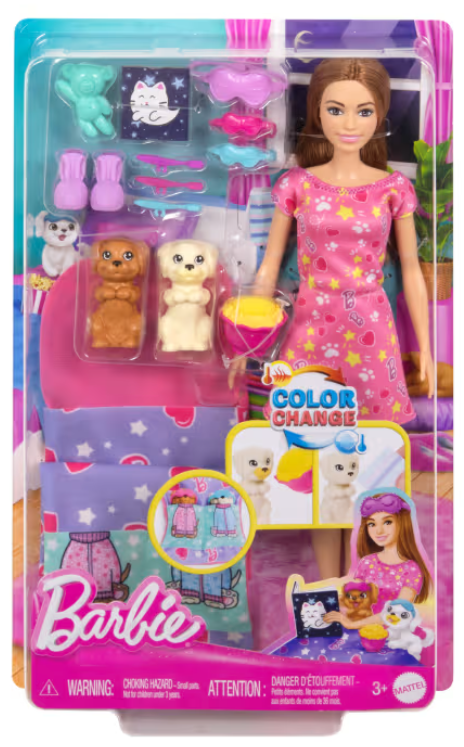 Barbie Doll & Puppy Slumber Party Playset With 2 Toy Dog Figures & 10+ Accessories