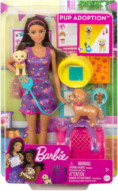 Barbie Doll And Accessories Pup Adoption Playset With Doll, 2 Puppies And Color-Change