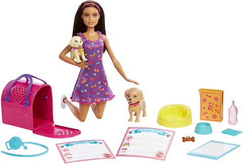 Barbie Doll And Accessories Pup Adoption Playset With Doll, 2 Puppies And Color-Change