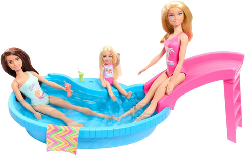 Barbie Doll And Pool Playset, Blonde With Pool, Slide, Towel And Drink Accessories