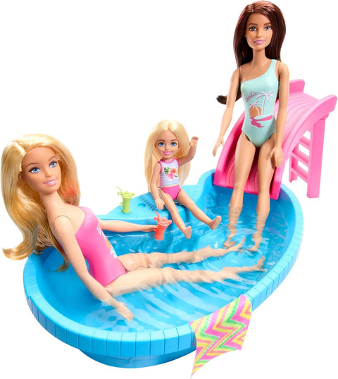 Barbie Doll And Pool Playset, Blonde With Pool, Slide, Towel And Drink Accessories