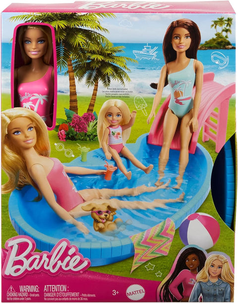 Barbie Doll And Pool Playset, Blonde With Pool, Slide, Towel And Drink Accessories