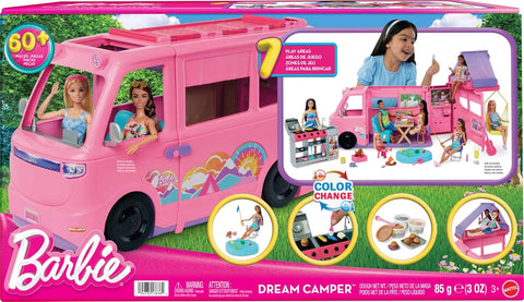 Barbie Dream Camper Playset With Roof Tent, BBQ Grill With Color-Change Feature & 60+ Accessories