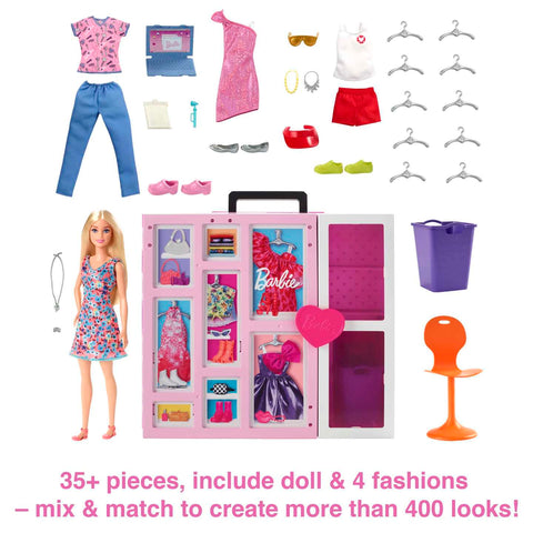 Barbie Dream Closet With 35+ Accesories, 5 Complete Looks, Pop-Up 2nd Level and Doll