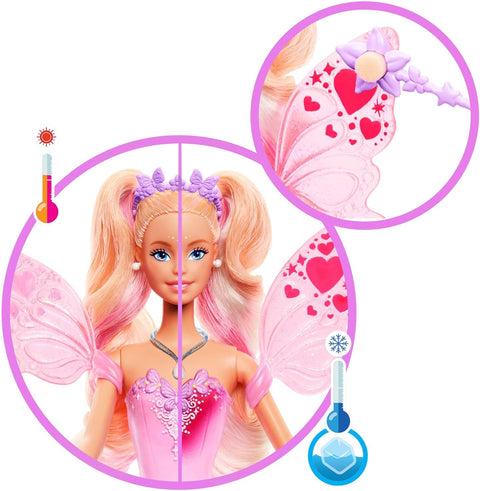 Barbie Fantasy Fairy Doll With Color-Change Wings And Outfit, Includes Wand With Sponge & Fashion Accessories