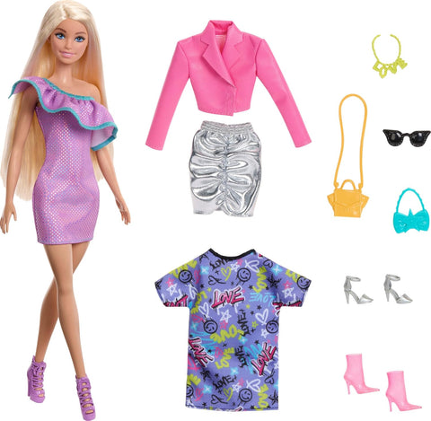 Barbie Fashion Doll With Party Dresses & Purses (3 Outfits)